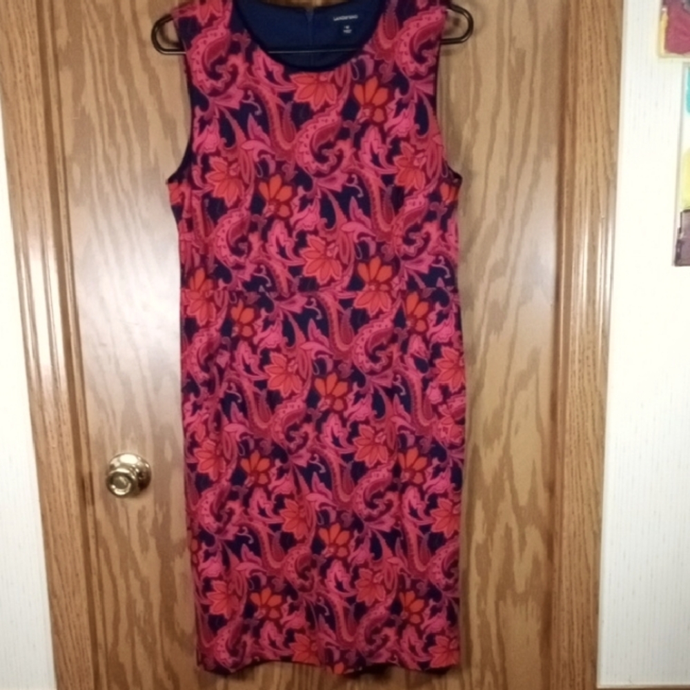 Lands End, Sleeveless Dress - Pink and Navy, Office Wear, Summer Party, Reunion,